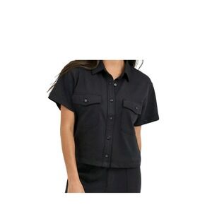 Lee‎ Black Short Sleeve Button Down Shirt Cropped Utility Top